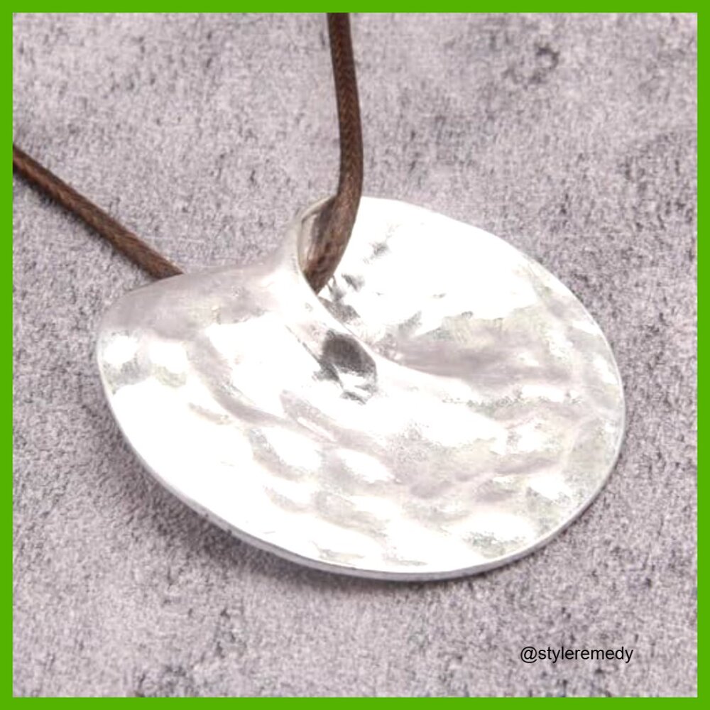 Chunky Bohemian Leather Choker Necklace, Adjustable Cord, Silver Pendant, 31.5 - Picture 3 of 7